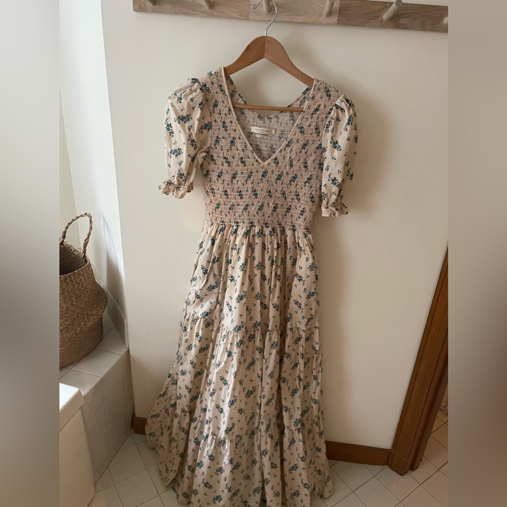 Christy Dawn Brooklyn Cream Maxi Dress with Blue Floral Print - Picture 4 of 6